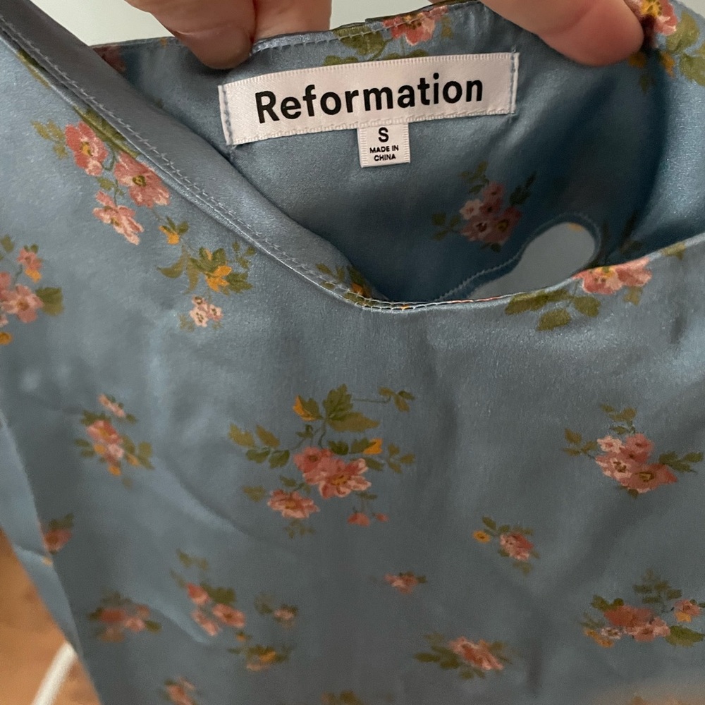Reformation Blue Floral Slip Midi Dress Silk - Picture 6 of 9